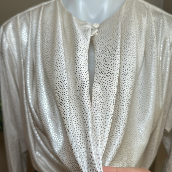 Vintage Elegant White Drape Blouse - Picture 3 of 9